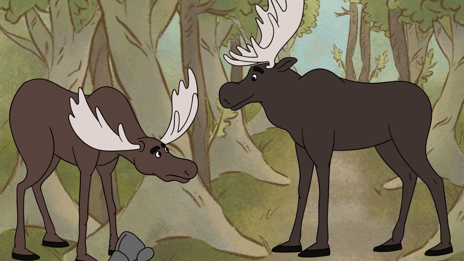 two moose look at each other