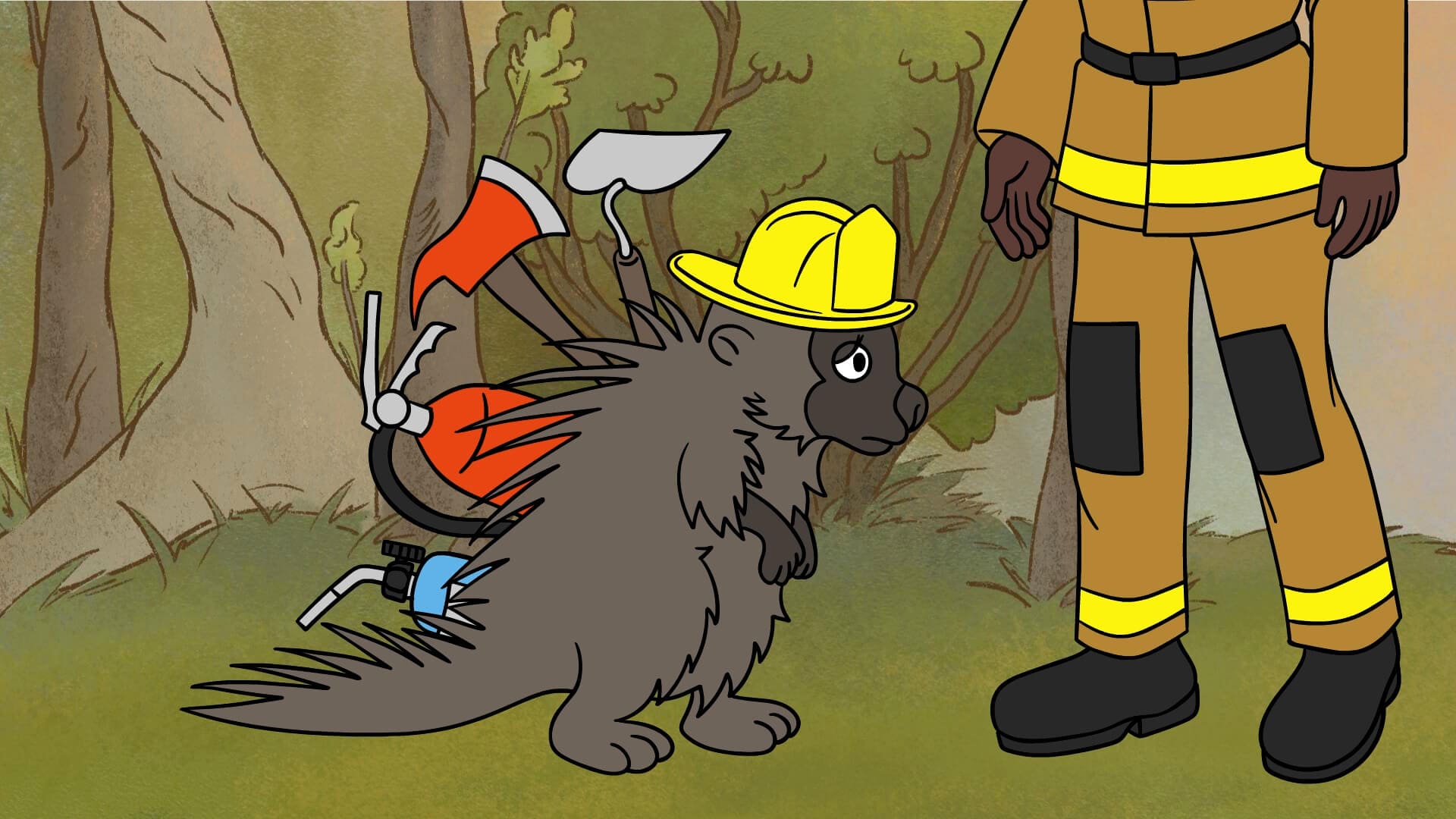 porcupine with fireman tools