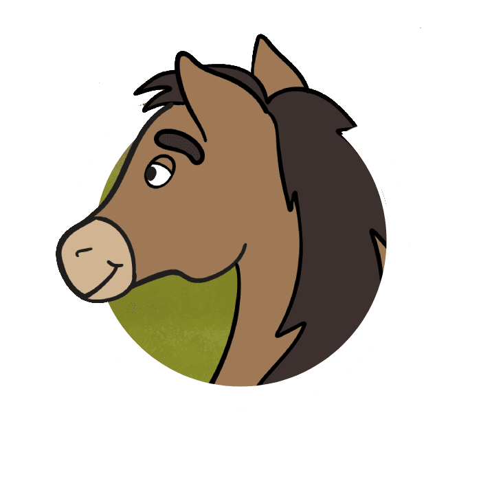 A cartoon image of a horse in a circle
