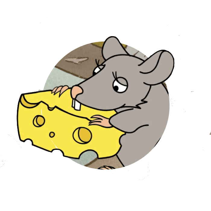A animation of a mouse eating cheese