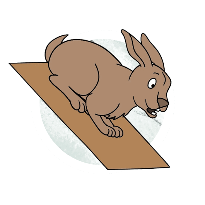 A cartoon image of a rabbit on a brown board with transparent background